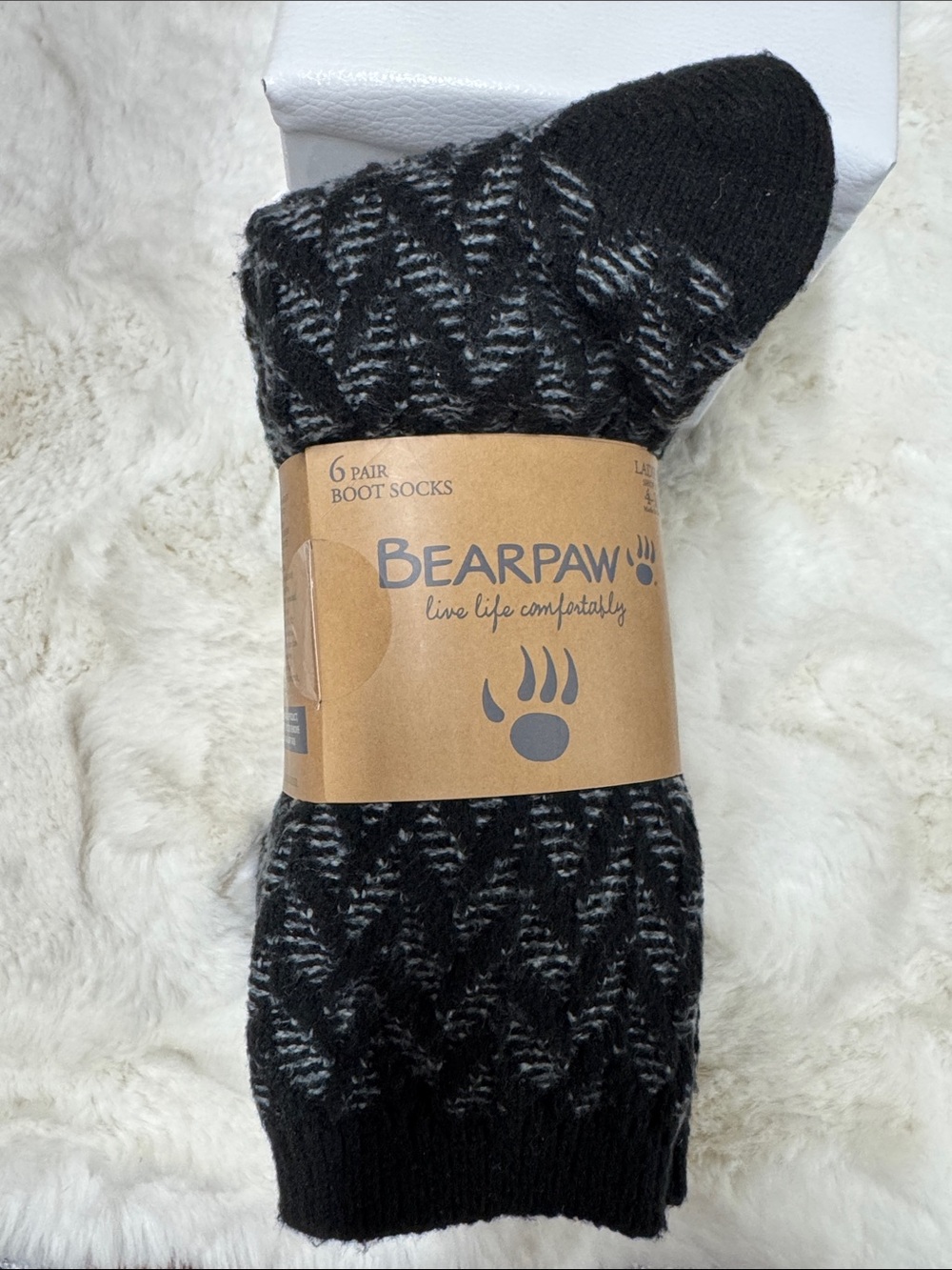 BearPaw Black and Gray Patterned Men’s Boot Socks - 6 Pair